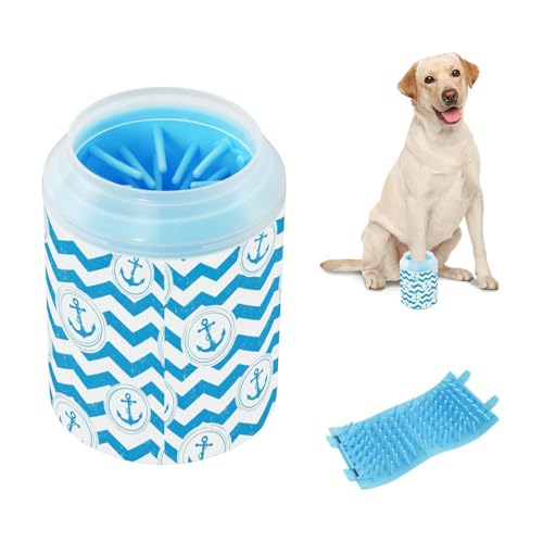 Blue Pattern Dog Paw Cleaner Cup with Soft Silicone Brush, Portable Lightweight Small Muddy Paw Washer for Dogs, Easy to Use Pet Foot Cleaner