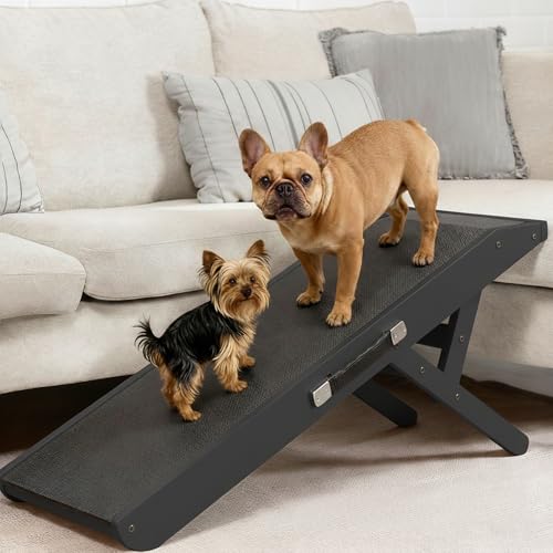 Dog Ramp for Couch – Non-Slip, Sturdy Build Foldable Wooden Dog Ramp – Supports up to 200 lbs – 7 Adjustable Heights (14" – 20.5") – Enhanced Stability – Birchwood Pet Ramp for Small Dogs – Black - color: Black