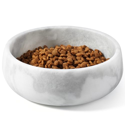 Karibiber Marble Dog Bowl, 5lbs Non-Slip Cat and Dog Food Bowl Dish, Non-Tipping Weighted Puppy Pet Dish, Grey Stone Durable Food and Water Bowls, Easy to Clean, Holds 4 Cups - color: Grey, size: S