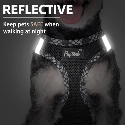 PUPTECK Dog Harness and Leash Set for Small Medium Dogs No Pull Step-in Soft Mesh Puppy Cat Vest Harnesses Reflective at Night, Black M - color: #1 Black(Basic Mesh), size: M(CHEST 16"-18", 11-18 lbs)