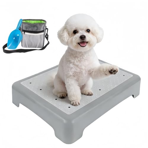 Dog Training Place Board with Non-Skid Surface, Portable Dog Agility Platform, Includes Snack Waist Bag and Scoop, Puppy Training Equipment for Small Medium Dogs 17.3"x13.4"x3.8" (Gray)
