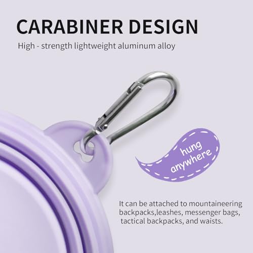Collapsible Dog Bowls 2-Pack, Portable Travel Dog Bowl with Carabiner, Food-Grade Silicone Pet Bowl for Hiking, Walking (Macaron Yellow and Violet) - color: 12 OZ Macaron Yellow and Violet
