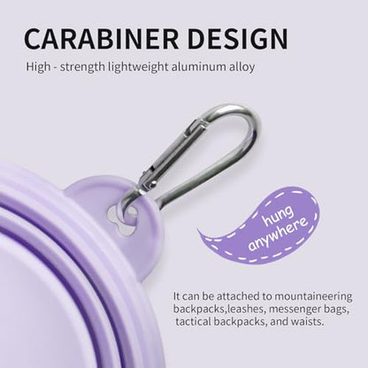 Collapsible Dog Bowls 2-Pack, Portable Travel Dog Bowl with Carabiner, Food-Grade Silicone Pet Bowl for Hiking, Walking (Macaron Yellow and Violet) - color: 12 OZ Macaron Yellow and Violet