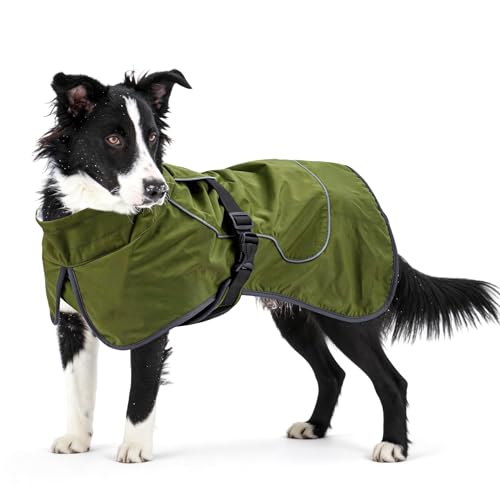 Waterproof Dog Raincoat, Windproof Rain Jacket with Velvet Lining for Outdoor Windy Weather, Breathable Full-Body Coverage Dry Suit Coat with Reflective Strips for Extra Big Dog (Green, XXL) - color: Green, size: XXL
