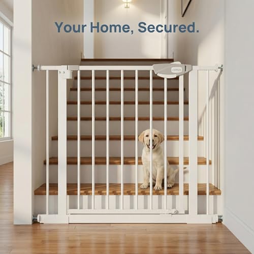 Safety Gate for Stairs & Doorways, Auto-Close Baby Gate or Dog Gate – Pressure Mount No Drilling, 30" Tall All Metal Frame with Dual Locking System (White, 30" Tall 29"-39" Wide) - size: 30"Tall 29"-39" Wide