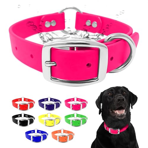 Regal Dog Products Large Pink Dog Collar with Heavy Duty Double Buckle & D Ring | Vinyl Coated, Custom Fit, Adjustable Biothane Dog Collar | Chew Resistant Waterproof Center-Ring Collar for Dogs - color: Pink, size: Large