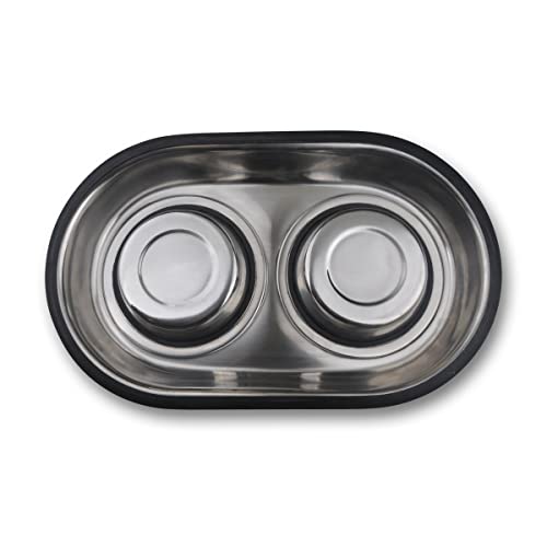 Van Ness Pets Stainless Steel Large Double Dish Dog Food And Water Bowl, 64 OZ, Wide No-Tip Base - size: 60 oz