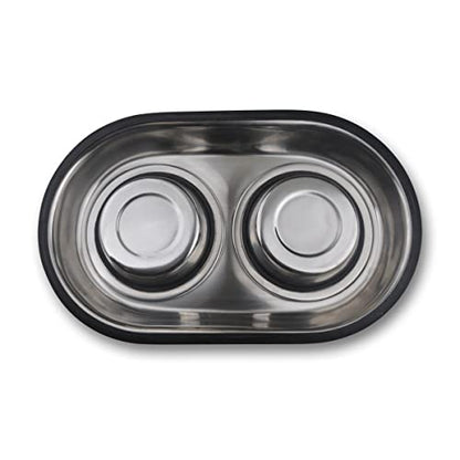Van Ness Pets Stainless Steel Large Double Dish Dog Food And Water Bowl, 64 OZ, Wide No-Tip Base - size: 60 oz