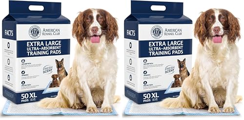 American Kennel Club Scented Puppy Training Pads with Ultra Absorbent Quick Dry Gel – 28 x 30 Pee Pads for Dogs - Fresh Scented - 50 Count, XL (Pack of 2) - size: 28 x 30 - 50 Count (Pack of 2)