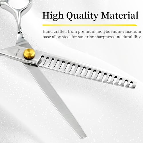 Dog Grooming Scissors, 7.0" 18 Teeth Chunker Shears, Premium Stainless Steel, Safety Rounded Tip & Offset Handles for Precision Trimming Dogs, Cats, Pet at Home - size: 7.0 Inch, style: Chunker