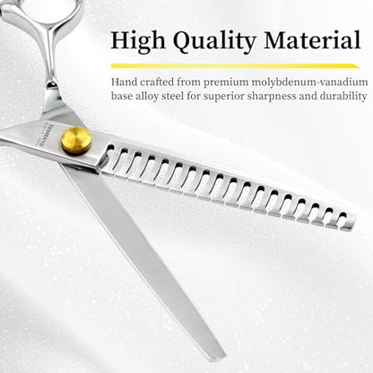 Dog Grooming Scissors, 7.0" 18 Teeth Chunker Shears, Premium Stainless Steel, Safety Rounded Tip & Offset Handles for Precision Trimming Dogs, Cats, Pet at Home - size: 7.0 Inch, style: Chunker