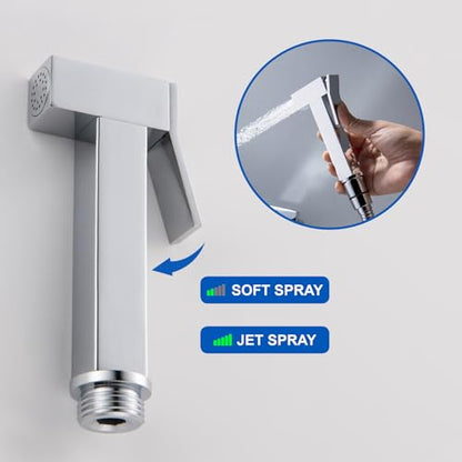SHAMANDA Warm Water Bidet Sprayer for Toilet with Hot and Cold Brass Rough-in Valve, Stainless Steel Handheld Bidet Attachment Set for Feminine, Pets and Baby Diaper Wash, Chrome Polished, BDS08-1 - color: Chrome, style: Hot & Cold Water Modes-Square