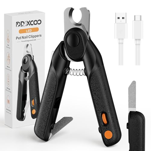 Dog Nail Clippers & Cat Nail Clipper, Pet Nail Trimmer with 2 LED Lights,Safety Side Lock, Nail File and Anti-Slip Handles, Dog Nail Grinder Quiet for Large and Medium Dogs & Cats - color: Black