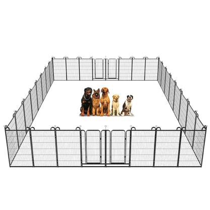 Dog Playpen Outdoor 32 Piece Panels Heavy Duty Dog Fence 47" Height Anti-Rust with Doors Portable for RV Camping Yard, Total 71FT, 406 Sq.ft, Snowy Black - style: 27"W x 47"H