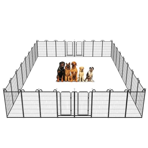 Dog Playpen Outdoor 32 Piece Panels Heavy Duty Dog Fence 47" Height Anti-Rust with Doors Portable for RV Camping Yard, Total 71FT, 406 Sq.ft, Snowy Black - style: 27"W x 47"H