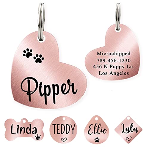 Ultra Joys Dog ID Tag, Custom Dog Tag Personalized Cat Tag, Pet ID Tag, Brushed Stainless Steel Heart Cat Tags Pet Tags Rose Gold Small - size: Small