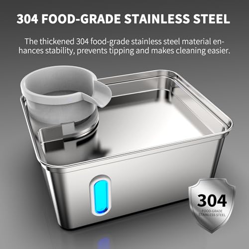 8L/270oz Stainless Steel Large Dog Water Fountain Dispenser Bowl | Premium stainless steel filtered dog water bowl and quiet large dog fountain. Visible water level window, great for cats.