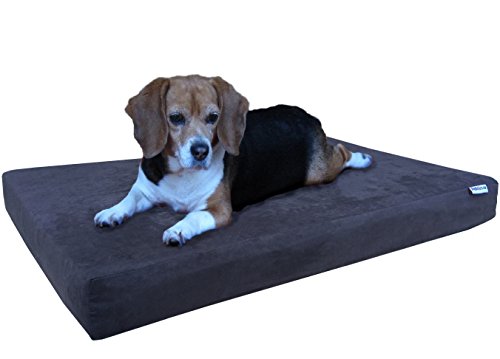 Dogbed4less Medium Large Orthopedic Dog Bed with Memory Foam for Pet, Waterproof Liner, Washable Microsuede Espresso Cover, 37X27X4 Inch - color: Microsuede in Espresso, size: Large 37" Length X 27" Width