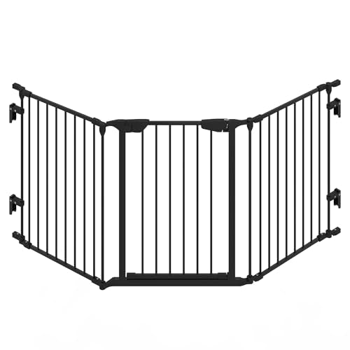 74" Wide Baby Gate Metal Safety Playpen - Fireplace Fence for Toddler/Pet/Dog, 3-Panel,30" H, Black - size: 74" Wide, 3-Panel (30" H)