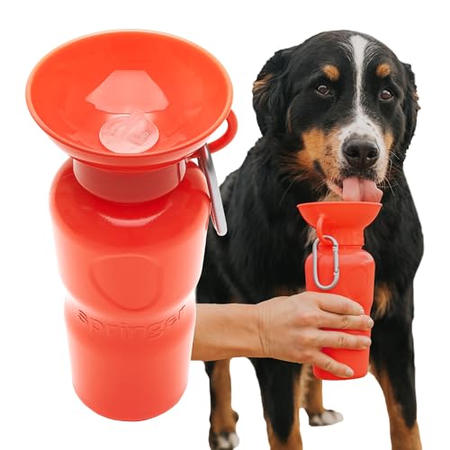 Springer Dog Water Bottle | Portable Travel Drinking Feeder Dispenser for Dogs & Puppies | As Seen on Shark Tank | Leak-Proof Bowl | BPA-Free | Outdoor Walking, Hiking & Travel | 22oz Classic Poppy - color: Poppy, size: 22oz Classic