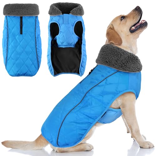 Doglay Dog Coat, Waterproof Dog Jacket Pet Winter Coat for Cold Weather with Thicken Furry Collar, Reflective Puppy Winter Jacket Warm Fleece Lining for Small Medium Large Pets - color: Earth Blue, size: S(Chest : 11-18.11" , Back : 9.84")