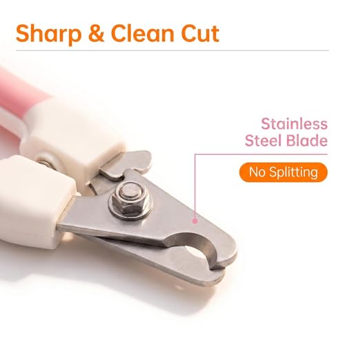 Pet Nail Clipper for Cats, Kittens, Puppy, Rabbit and Bird, with Safety Guard, Nail File, Non-Slip Handle, Pink