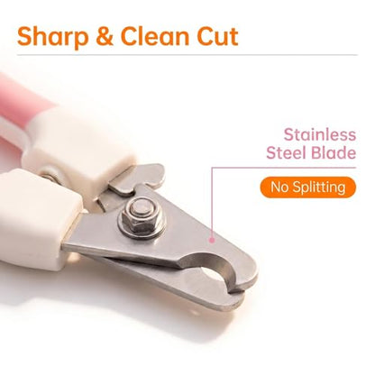Pet Nail Clipper for Cats, Kittens, Puppy, Rabbit and Bird, with Safety Guard, Nail File, Non-Slip Handle, Pink