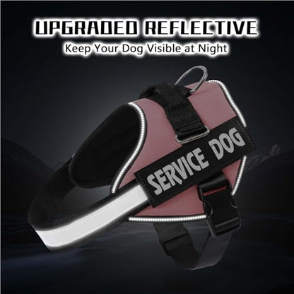 MUMUPET Service Dog Harness, No Pull Reflective Adjustable Vest with Handle, Soft Breathable Padding for Large Dogs, 2 Removable Velcro Patches (Pink, L) - color: Pink, size: Large
