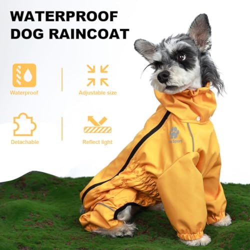 PINA Dog Raincoat, Waterproof Jacket with Hood & Reflective Strap, Lightweight Poncho with Leash Hole for Wet Weather - color: Yellow, size: XXL(chest:23.6in)