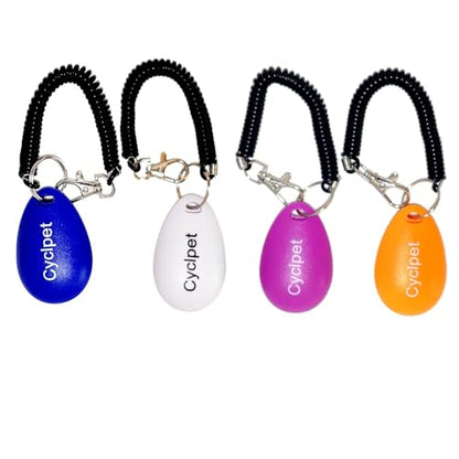 Advanced 4 Multi-Colorful Dog Clicker - Large Medium Small Dogs Training Clicker with Wrist Strap. (Blue,White,Violet,Dark Yellow)
