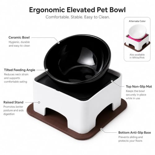 Ceramic Bulldog Bowl Dog Feeding Bowl - Dog Dish Wide Mouth Pet Sterile Tilted Pet Feeder with Anti-Skid Rubber Mat for Small Medium Dogs (White Bowl Set) - color: white bowl set