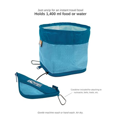 Kurgo Zippy Bowl for Dogs, Collapsible Travel Dog Bowls, Pet Food & Water Hiking Container, Food Grade Silicone, Travel Accessories for Pets, Includes Carabiner, Holds 48 oz (Coastal Blue) - color: Blue