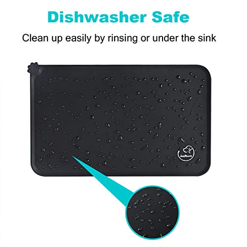 Silicone Waterproof Dog Cat Pet Feeding Mats, Non Slip, Easy Clean Pet Dog Cat Bowl Mats Placemat (28" x 24") Black