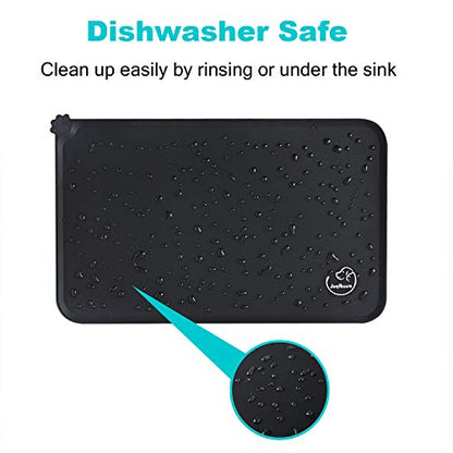 Silicone Waterproof Dog Cat Pet Feeding Mats, Non Slip, Easy Clean Pet Dog Cat Bowl Mats Placemat (28" x 24") Black