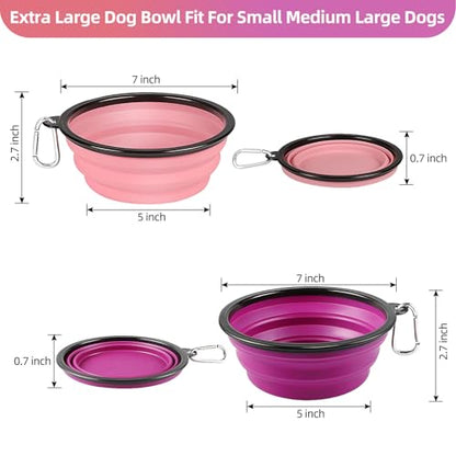 Kytely Large Collapsible Dog Bowls 2 Pack, 34oz Foldable Dog Travel Bowl, Portable Pet Water Food Bowl with Clasp, Pet Cat Feeding Cup Dish for Traveling, Walking, Hiking (Pink+Purple) - color: Purple & Pink