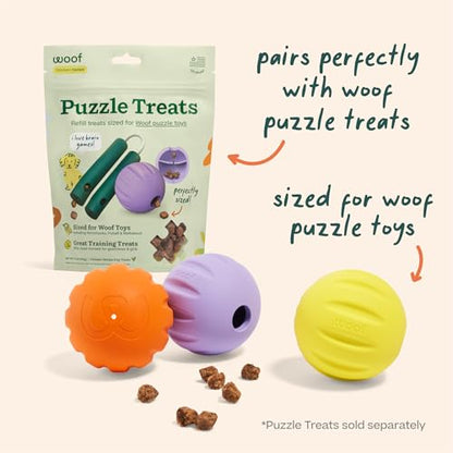 WOOF Flyball - 2-in-1 Fetch Ball and Dog Treat Dispenser Toy - Interactive Puzzle for Enrichment - Fits Standard Ball Launchers - Durable, Tooth-Friendly Rubber - The Perfect Dog Gift - 3 Pack