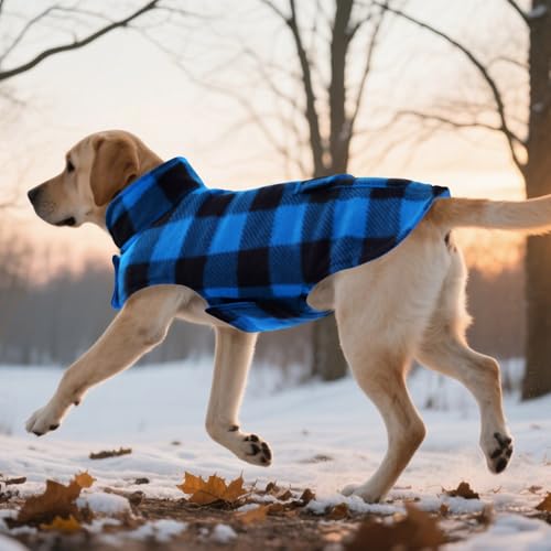 ASENKU Dog Winter Coat, Fleece Doggie Jacket Plaid Reversible Vest Waterproof Windproof Cold Weather Clothes for Small Medium Large Dogs (S, Blue) - color: Blue, size: Small