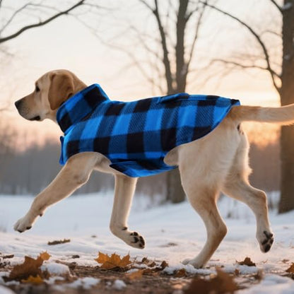 ASENKU Dog Winter Coat, Fleece Doggie Jacket Plaid Reversible Vest Waterproof Windproof Cold Weather Clothes for Small Medium Large Dogs (S, Blue) - color: Blue, size: Small