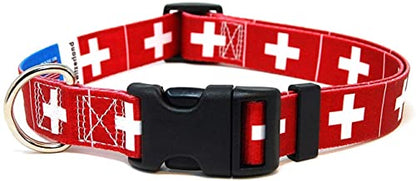 Switzerland Dog Collar | Switzerland Flag | Martingale Slip-On | Made in NJ, USA | for Medium Dogs | 1 inch Wide - size: M martingale 12-19 in.x1