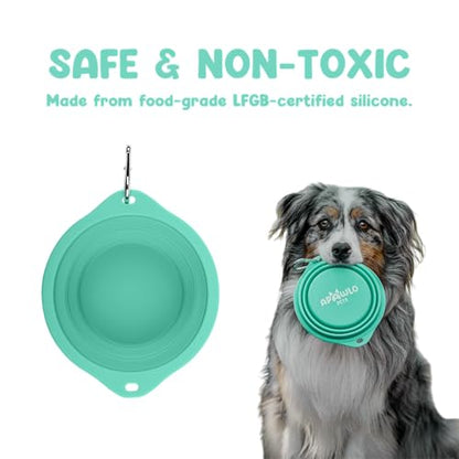 Collapsible Dog Bowl - 800ml/27 oz Portable Silicone Travel Water Bowl for Dogs with Carabiner | Foldable, Dishwasher Safe | Hiking, Camping Dog Essentials & Outdoor Pet Feeding - Green - color: Green