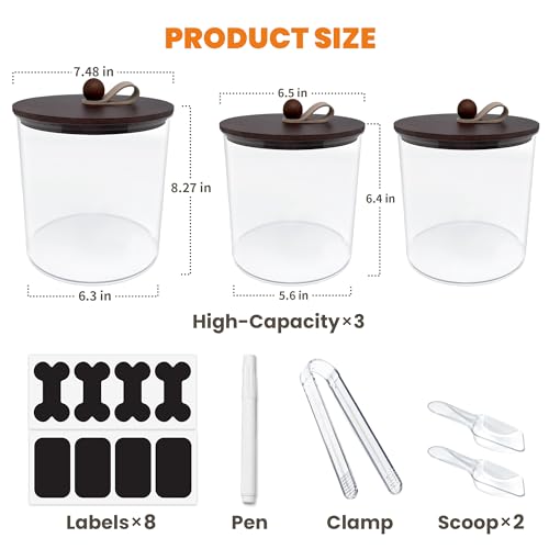 HOYTAMDAR 3 Pack Airtight Dog Treat Containers with Bamboo Lids, Dog Treat Jars with Scoops, Clamps, Labels and Marker, Dog & Cat Treat Holder, Brown - color: Brown - 3 Pack