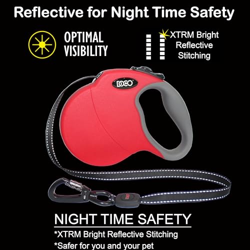 DOCO Retractable Dog Leash for Small Dogs Reflective Tape Lead with Stop and Lock Control, 360° Swivel Snap & Anti-Slip Grip Dog Leashes - Black, Small - color: Black, size: Small 13ft