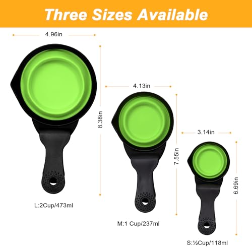 Collapsible Dog Food Scoop Foldable Pet Food Bag Clip 3 in 1 Multi-function Silicone Cat Food Measuring Cup Scoop Dog Food Scooper Pet Food Storage Clip (Green, 1 Cup Capacity(1 Pack)) - color: Green, size: 1 Cup Capacity(1 Pack)