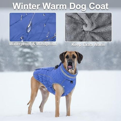 Dog Coat, Warm Dog Winter Coat for Large Dogs, Waterproof Jacket with Harness Built in, Reflective Turtleneck Cold Weather Coats with Zipper,Pet Fleece Vest Snow Jacket, Blue L - color: Blue, size: L