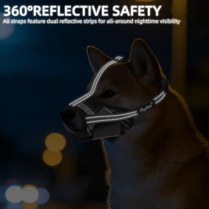 PUPTECK Dog Muzzle, Soft Adjustable Loop Reflective Pets Muzzle Prevent Biting Barking Chewing, Breathable Muzzle with Air Mesh Dog Mouth Guard Drinkable for Large Medium Small Sized, Black Plaid, L - color: Black, size: L (Snout Cir: 7.09"-9.45")
