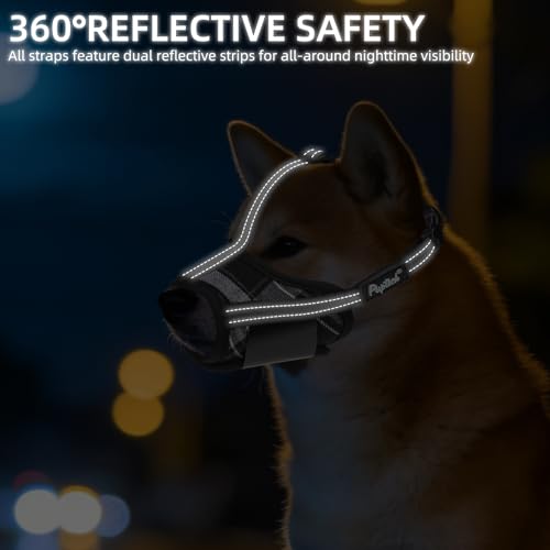 PUPTECK Dog Muzzle, Soft Adjustable Loop Reflective Pets Muzzle Prevent Biting Barking Chewing, Breathable Muzzle with Air Mesh Dog Mouth Guard Drinkable for Large Medium Small Sized, Black Plaid, M - color: Black, size: M (Snout Cir: 5.5"-7.87")