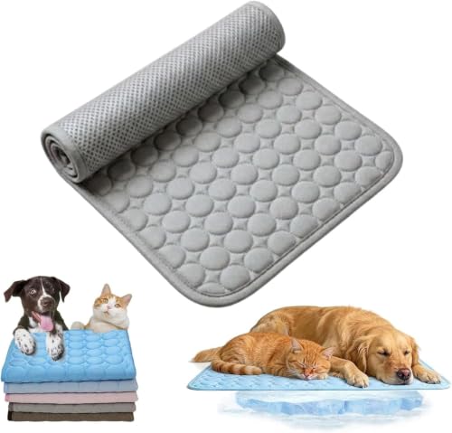 Dog Cooling Mat - No Freeze Needed, Self-Cooling Pad for Dogs,Summer Pet Cooling Mats,Portable Washable Cool Pads Pet Mat Indoor Outdoor for Crate Kennel Car Sofa Bed Floor (Gray, M) - color: Gray, size: M