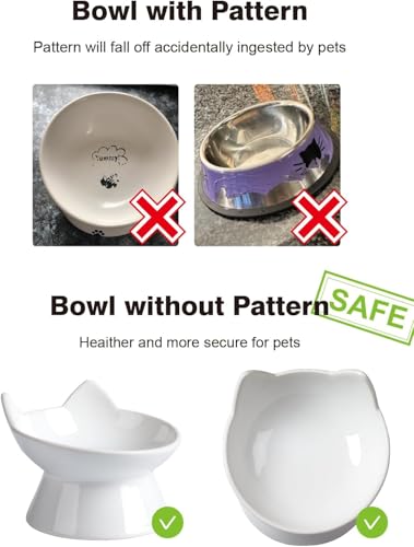 ABRUTY Cat Food Bowl, 5 OZ Ceramic Elevated Kitten Water Bowl, 15° Tilted Raised Pet Feeder, Anti Vomiting and Whisker Friendly Dishes for Fat Faced, Cat, Kitten, Small Dog - color: White Cat, size: 1 Pack