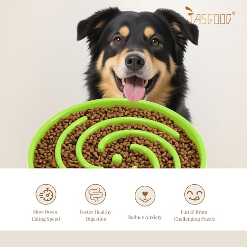 JASGOOD Slow Feeder Dogs Bowl for Large Medium Dogs,Anti-Gulping Pet Slower Food Feeding Bowls Stop Bloat,Preventing Choking Healthy Design Dogs Bowl - color: P-grass green