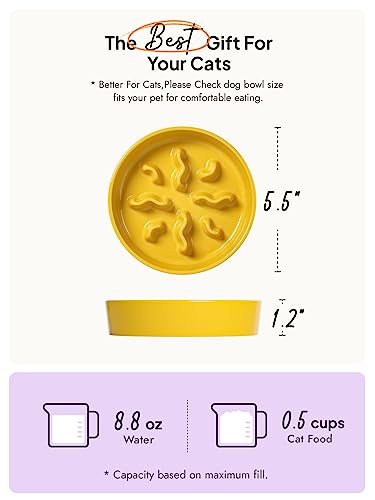 LE TAUCI PET Ceramic Slow Feeder Dog Bowls Small Breed, 0.5 Cups Dog Food Dish for Fast Eaters, Puzzle Bowl for Small Dogs and Cats, 5.5 Inch-Yellow - color: Yellow